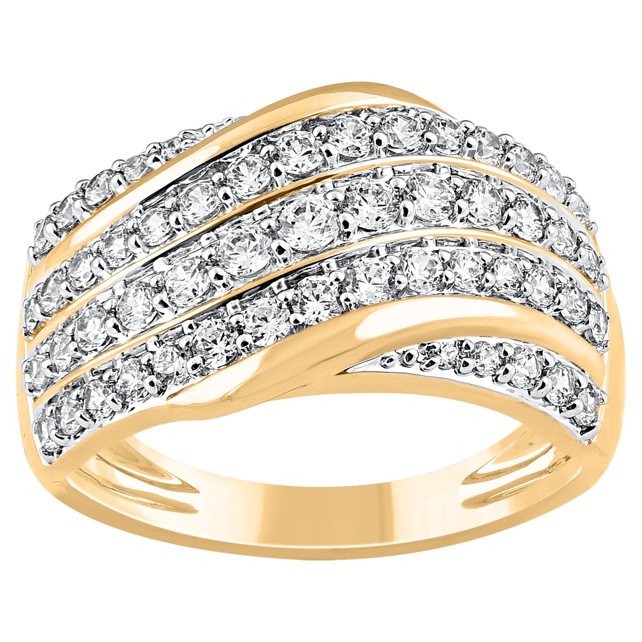 TJD 1.0 Carat Brilliant Cut Diamond Wedding Band Ring in 14 Karat Yellow Gold For Sale