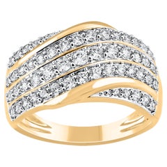 TJD 1.0 Carat Brilliant Cut Diamond Wedding Band Ring in 14 Karat Yellow Gold