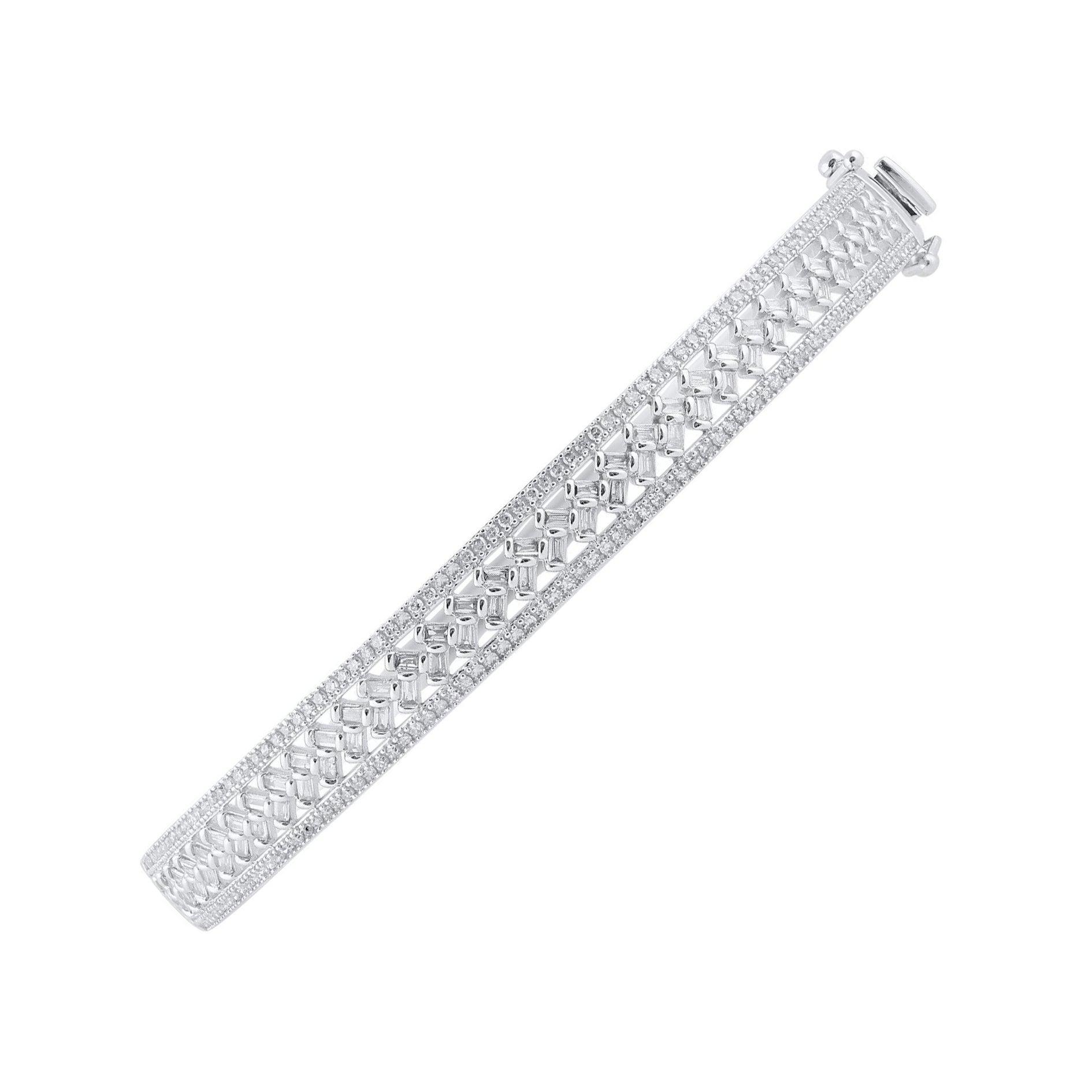TJD 1.0 Carat Brilliant Cut Natural Diamond Bangle Bracelet 14 KT White Gold