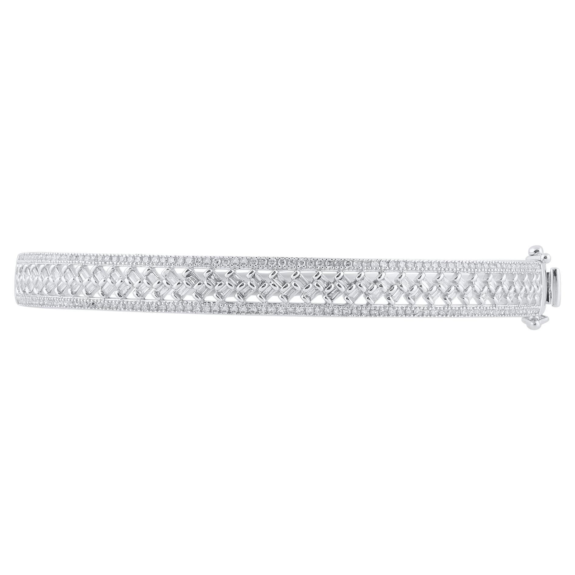 TJD 1.0 Carat Brilliant Cut Natural Diamond Bangle Bracelet 14 KT White Gold