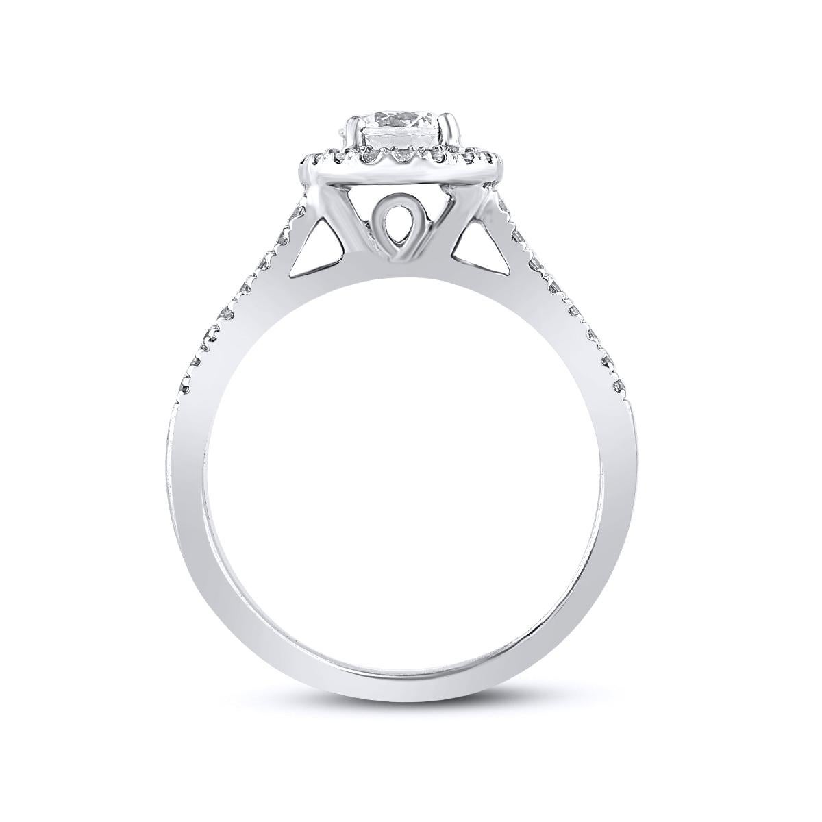 Women's TJD 1.0 Carat Brilliant Cut Round Diamond 14KT White Gold Halo Engagement Ring For Sale