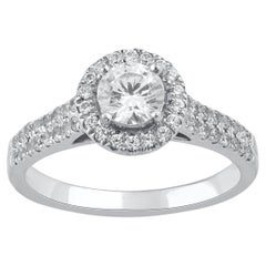 TJD 1.0 Carat Brilliant Cut Round Diamond 14KT White Gold Halo Engagement Ring (Bague de fiançailles Halo en or blanc 14KT)