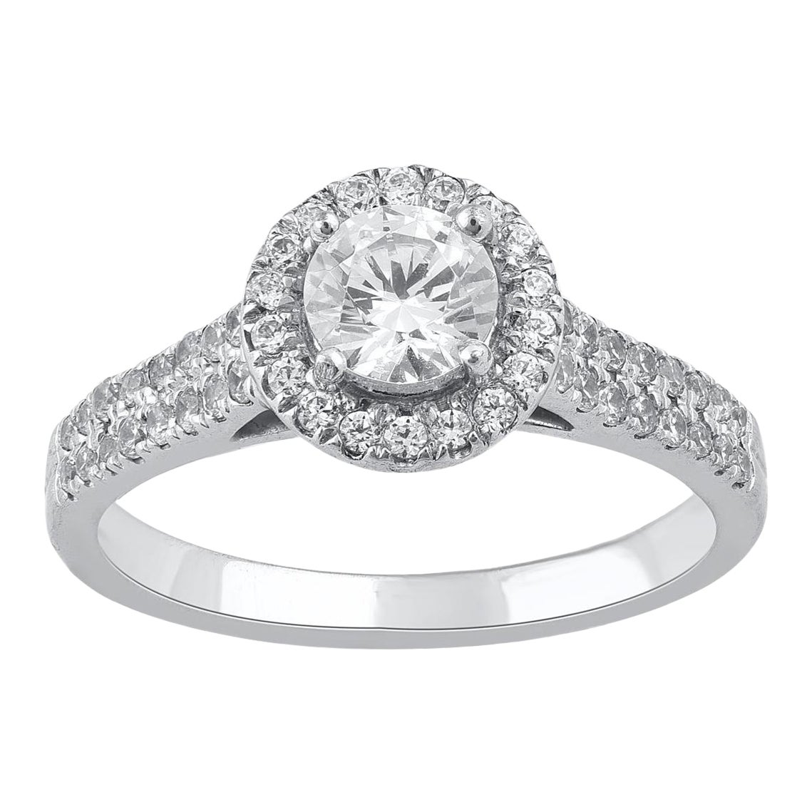 TJD 1.0 Carat Brilliant Cut Round Diamond 14KT White Gold Halo Engagement Ring