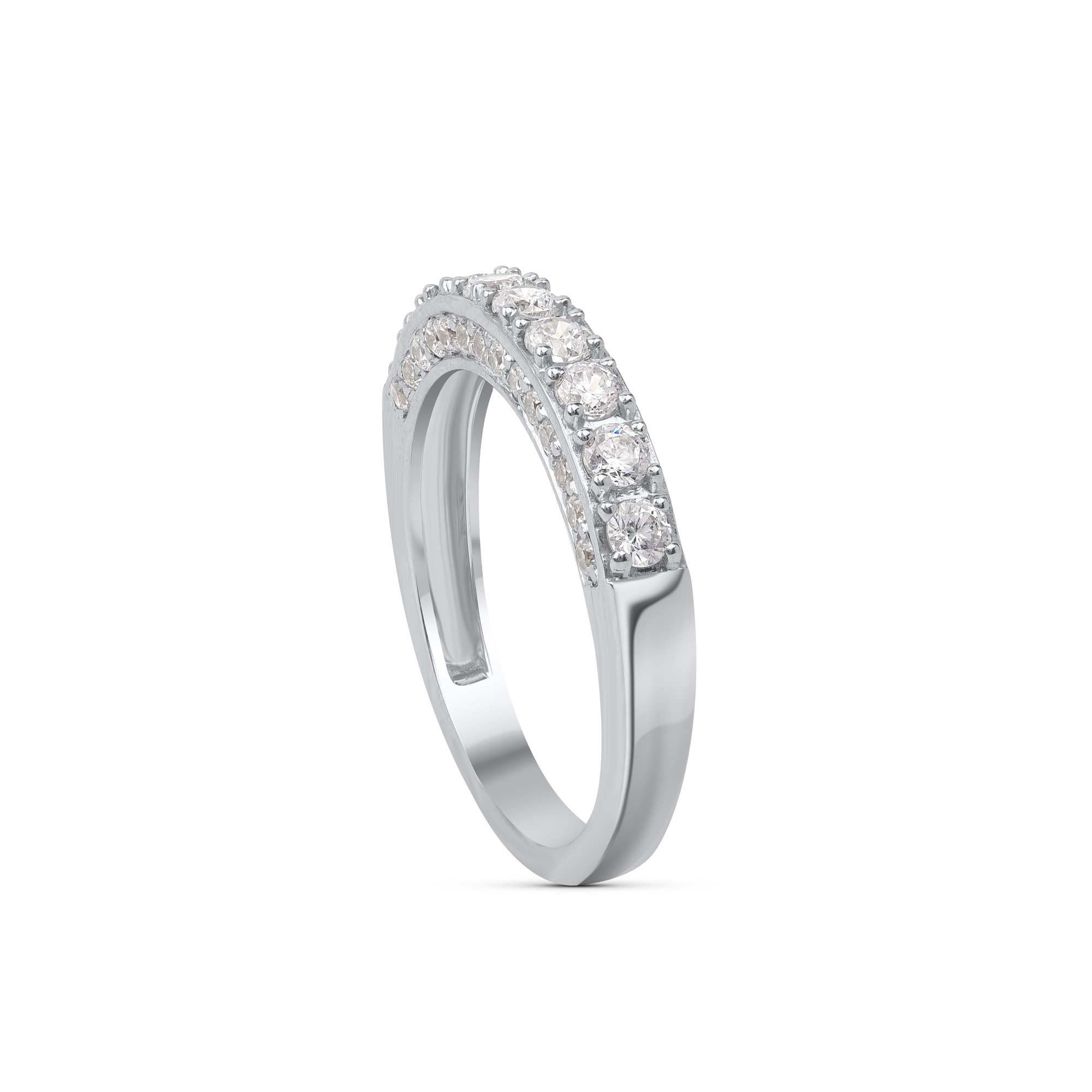 Contemporary TJD 1.0 Carat Brilliant Diamond 14KT White Gold Stackable Wedding Band Ring For Sale