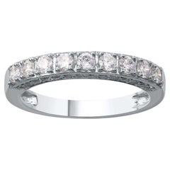 TJD 1.0 Carat Brilliant Diamond 14KT White Gold Stackable Wedding Band Ring