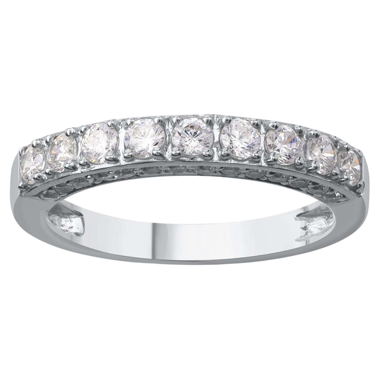 TJD 1.0 Carat Brilliant Diamond 14KT White Gold Stackable Wedding Band Ring