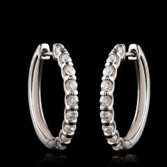 TJD 1.0 Carat Channel-Set Diamond 18 Karat White Gold Classic Hoop Earrings