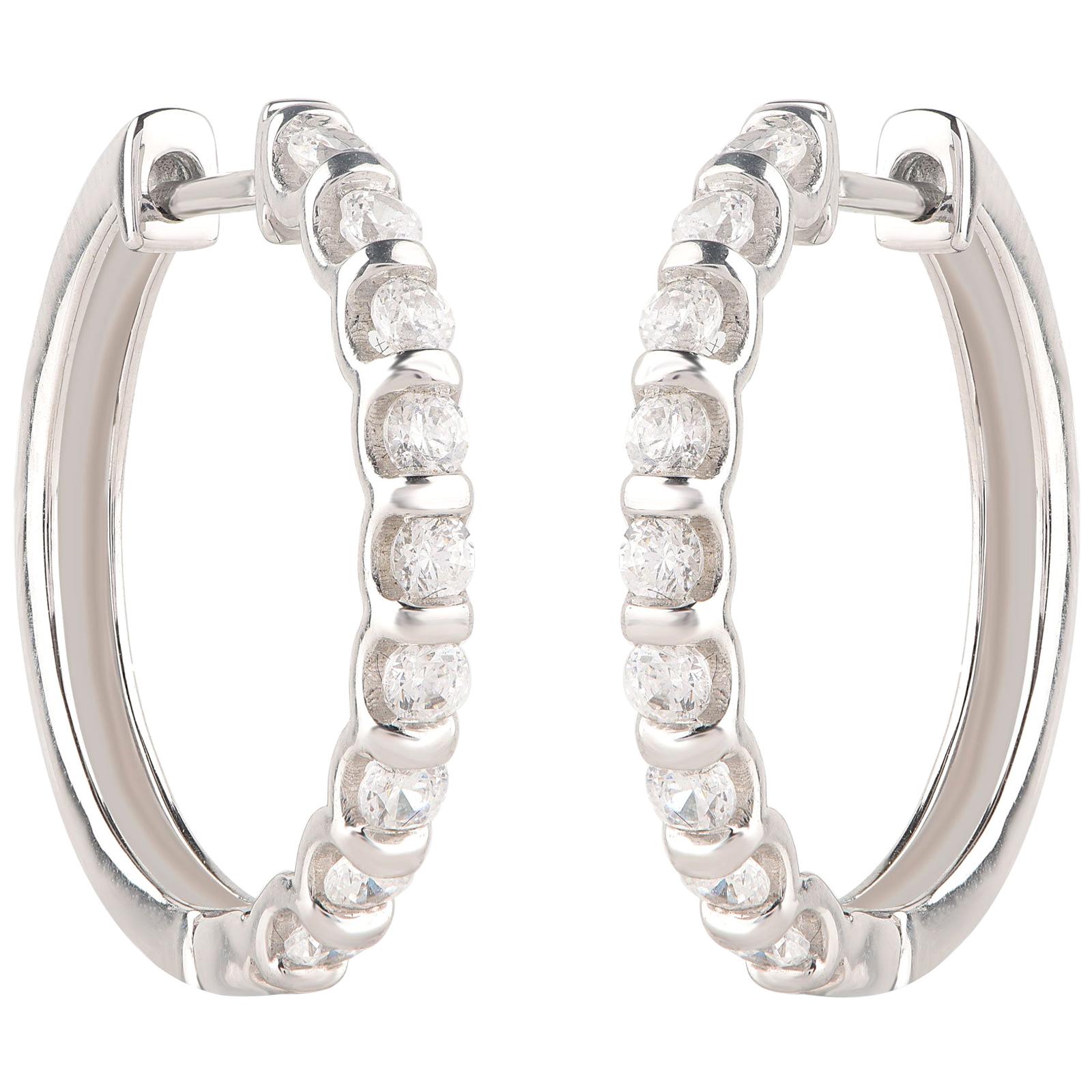 TJD 1.0 Carat Channel-Set Diamond 18 Karat White Gold Classic Hoop Earrings