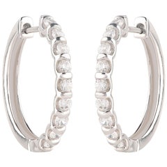 TJD 1.0 Carat Channel-Set Diamond 18 Karat White Gold Classic Hoop Earrings
