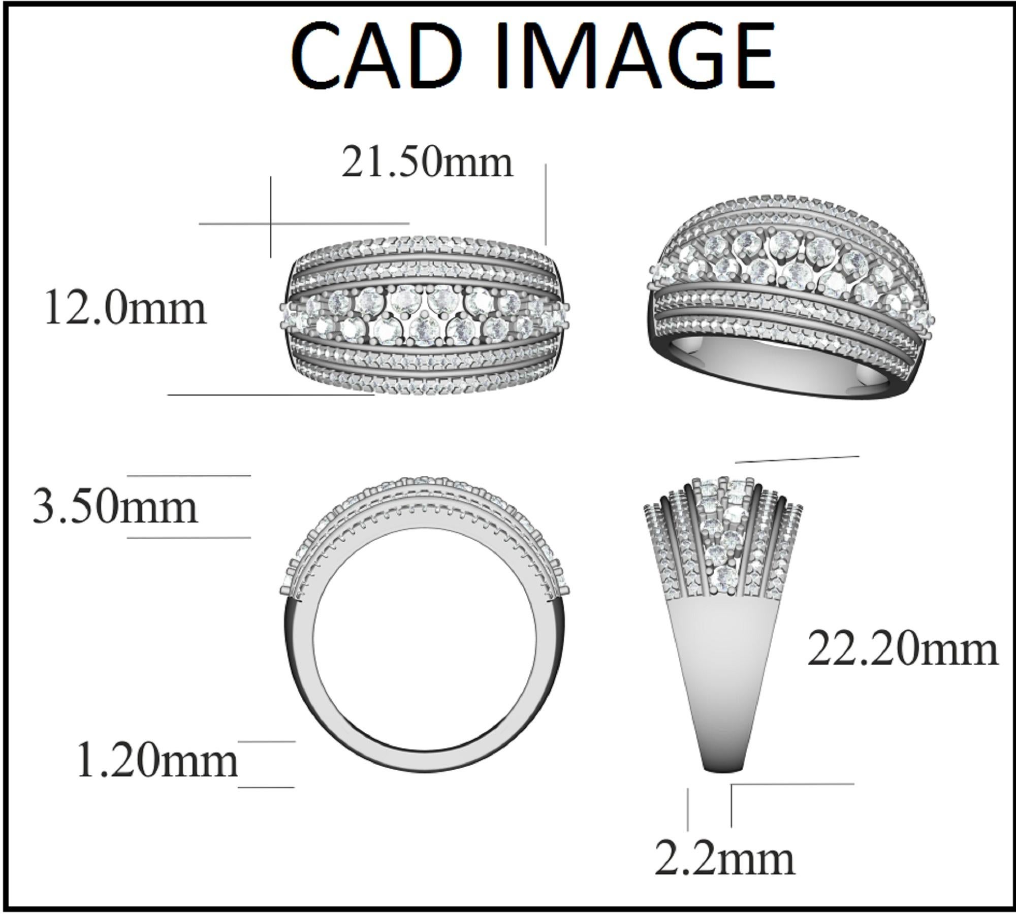 Exquisite 14K white gold Art deco style ring featuring multi row design jeweled with 131 round cut diamonds. This ring is superbly detailed to perfection and set with 1.00 carat of sparkling round diamonds in secured prong and micro prong setting.