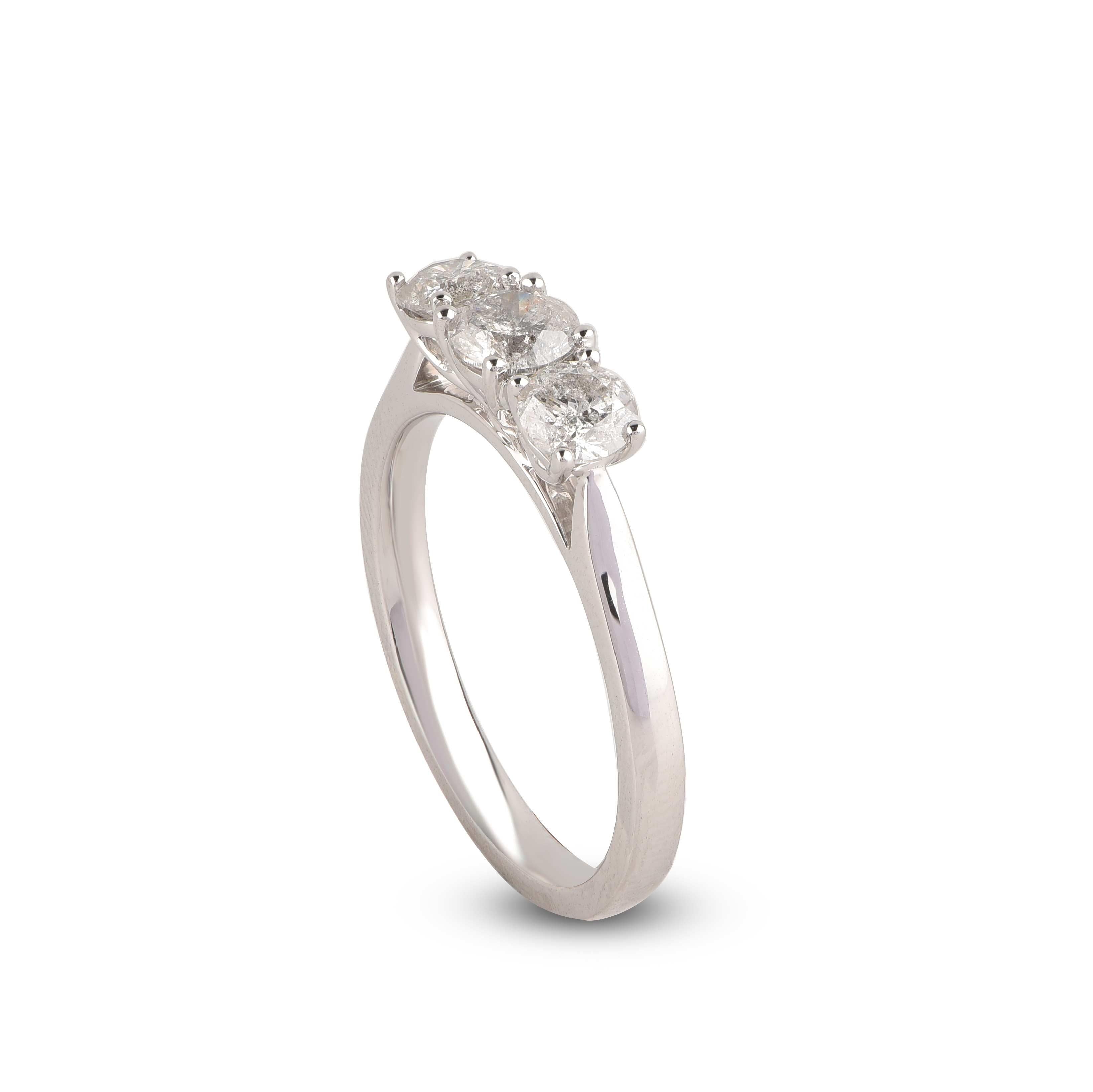 TJD 1,0 Karat Diamant 14 Karat Weißgold  Klassischer 3-Stein-Verlobungsring (Moderne) im Angebot