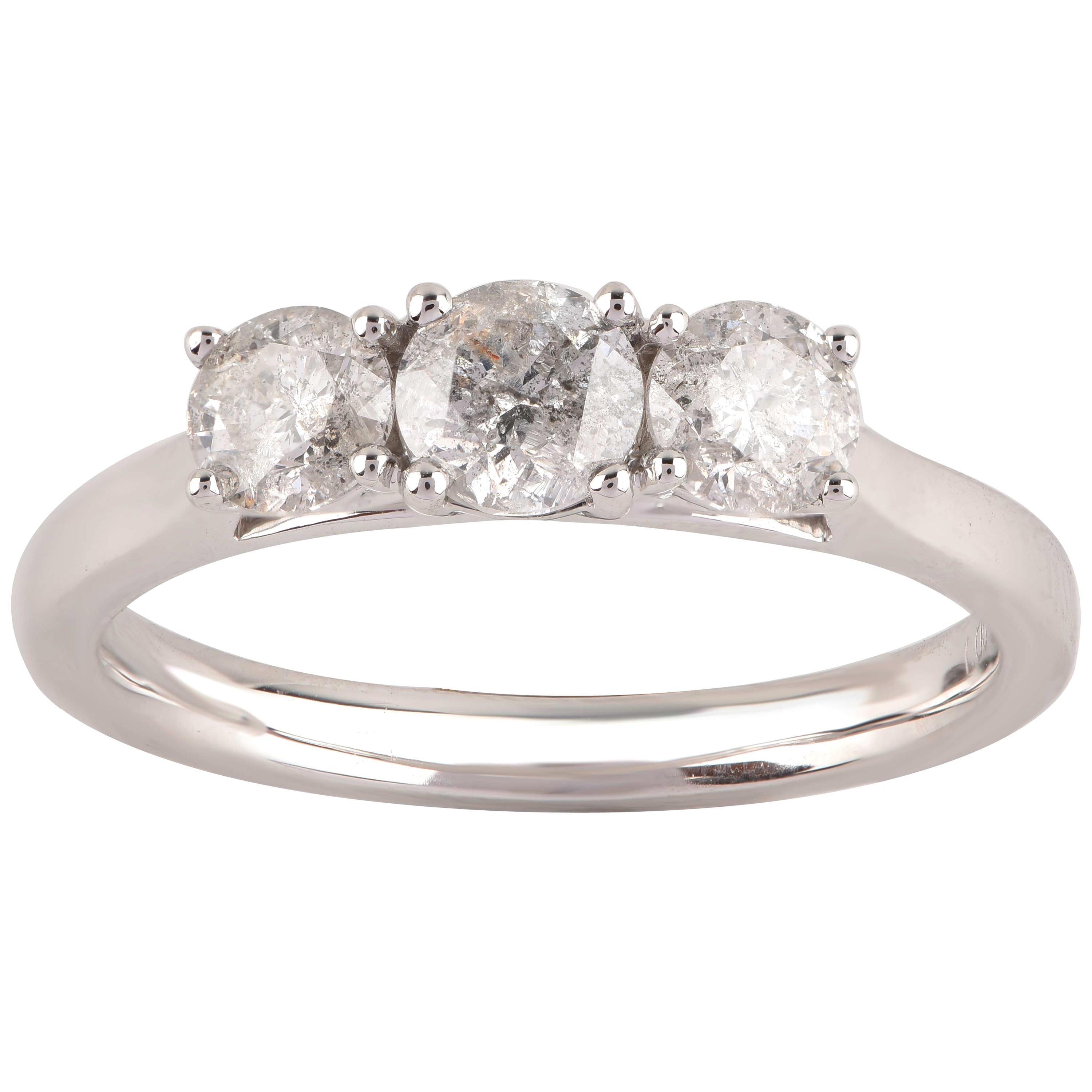 TJD Diamante 1,0 Quilate Oro Blanco 14 Kilates  Anillo de compromiso clásico de 3 piedras