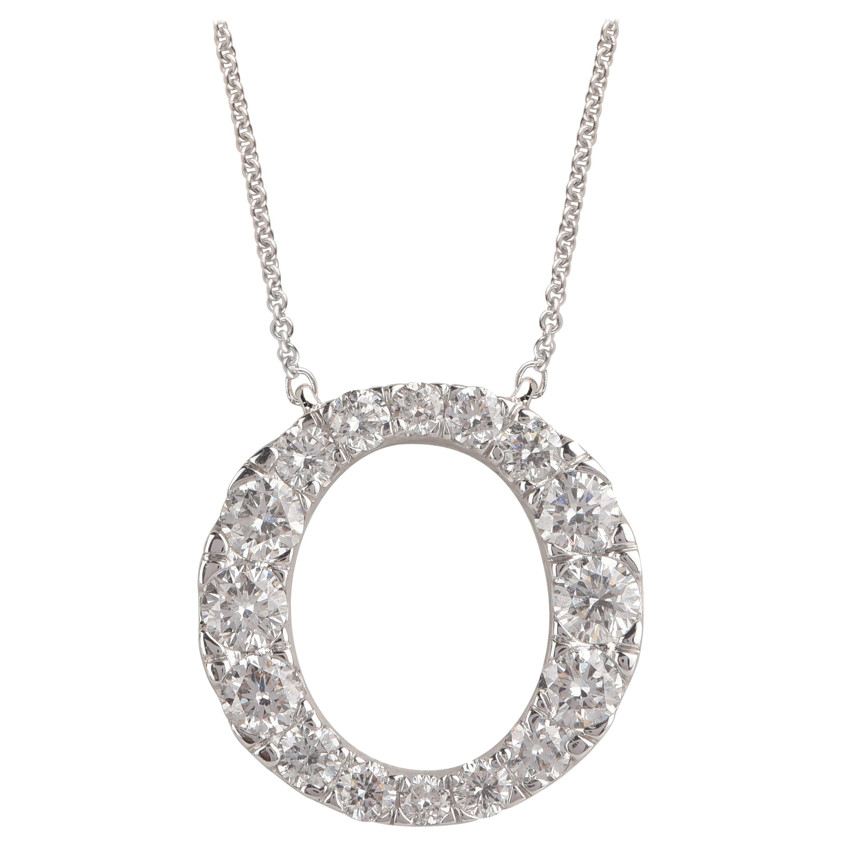 TJD 1.0 Carat Diamond 14 Karat White Gold  "O" Shape Pendant with 18 inch chain