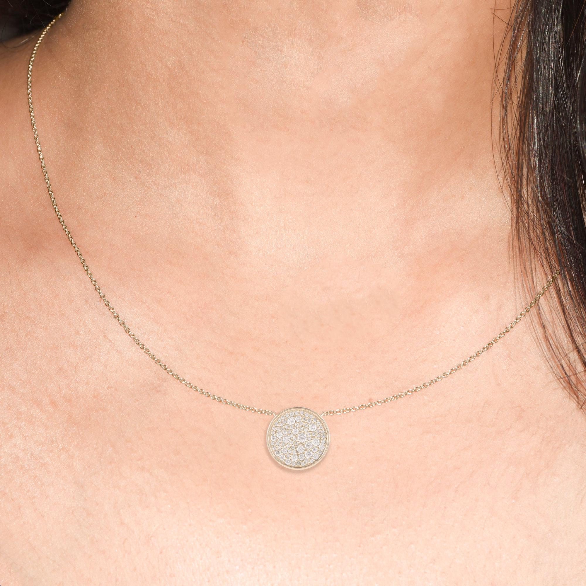 Beautifully hand-crafted by our skillful craftsmen in 14-karat yellow gold, features 79 brilliant-cut diamonds studded beautifully in pave setting. The diamonds are graded HI Color, I1 Clarity. Comes along with 18-inch cable chain.