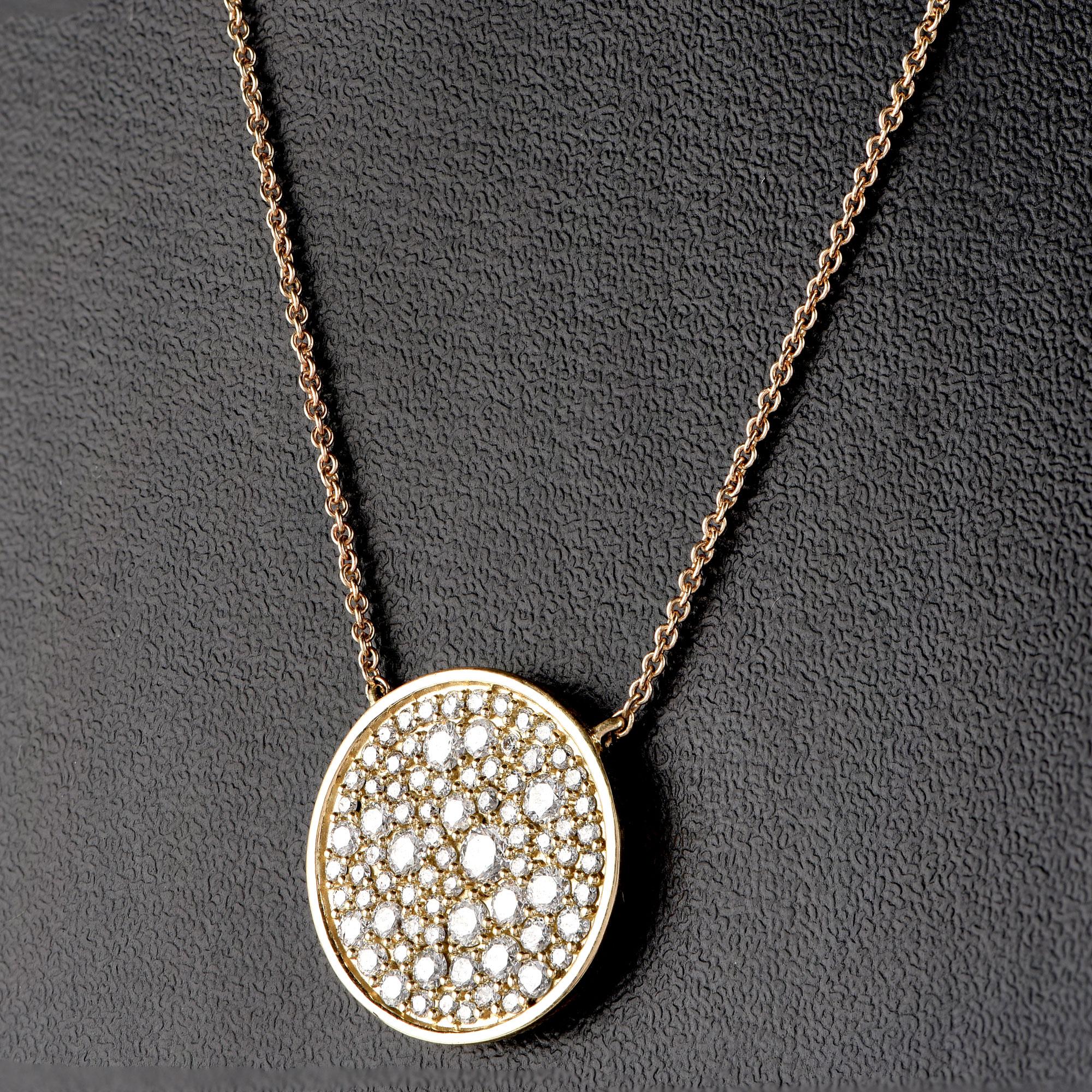 Round Cut TJD 1.0 Carat Diamond 14 Karat Yellow Gold Medallion Pendant with 18 inch chain For Sale