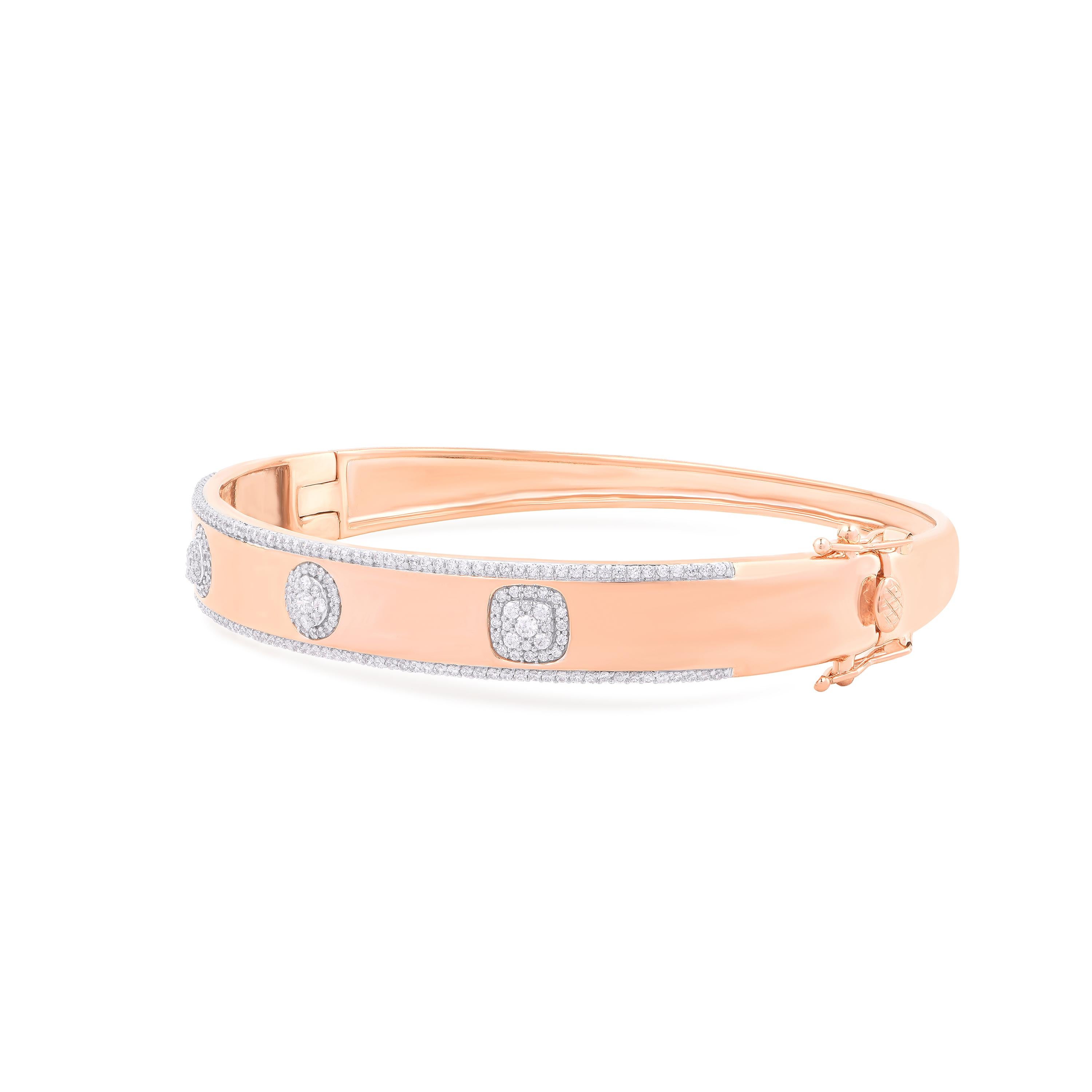 Contemporain TJD - Bracelet à charnière en or rose 18 carats avec diamant de 1,0 carat, grappe de diamants et Design/One en vente