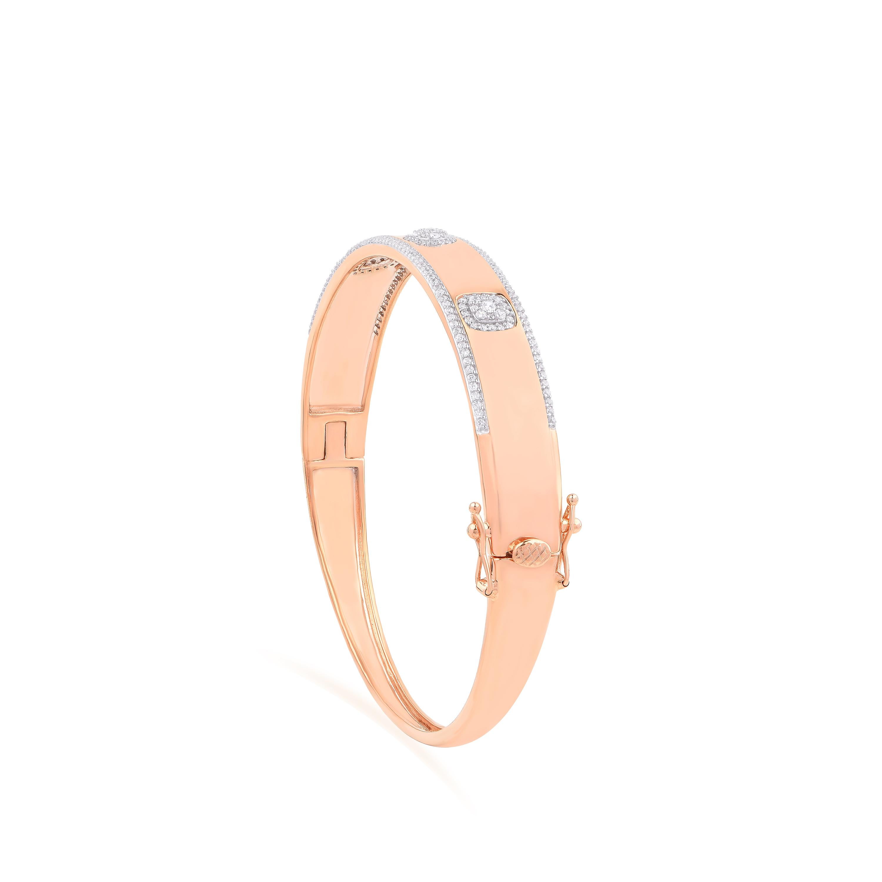 Taille ronde TJD - Bracelet à charnière en or rose 18 carats avec diamant de 1,0 carat, grappe de diamants et Design/One en vente