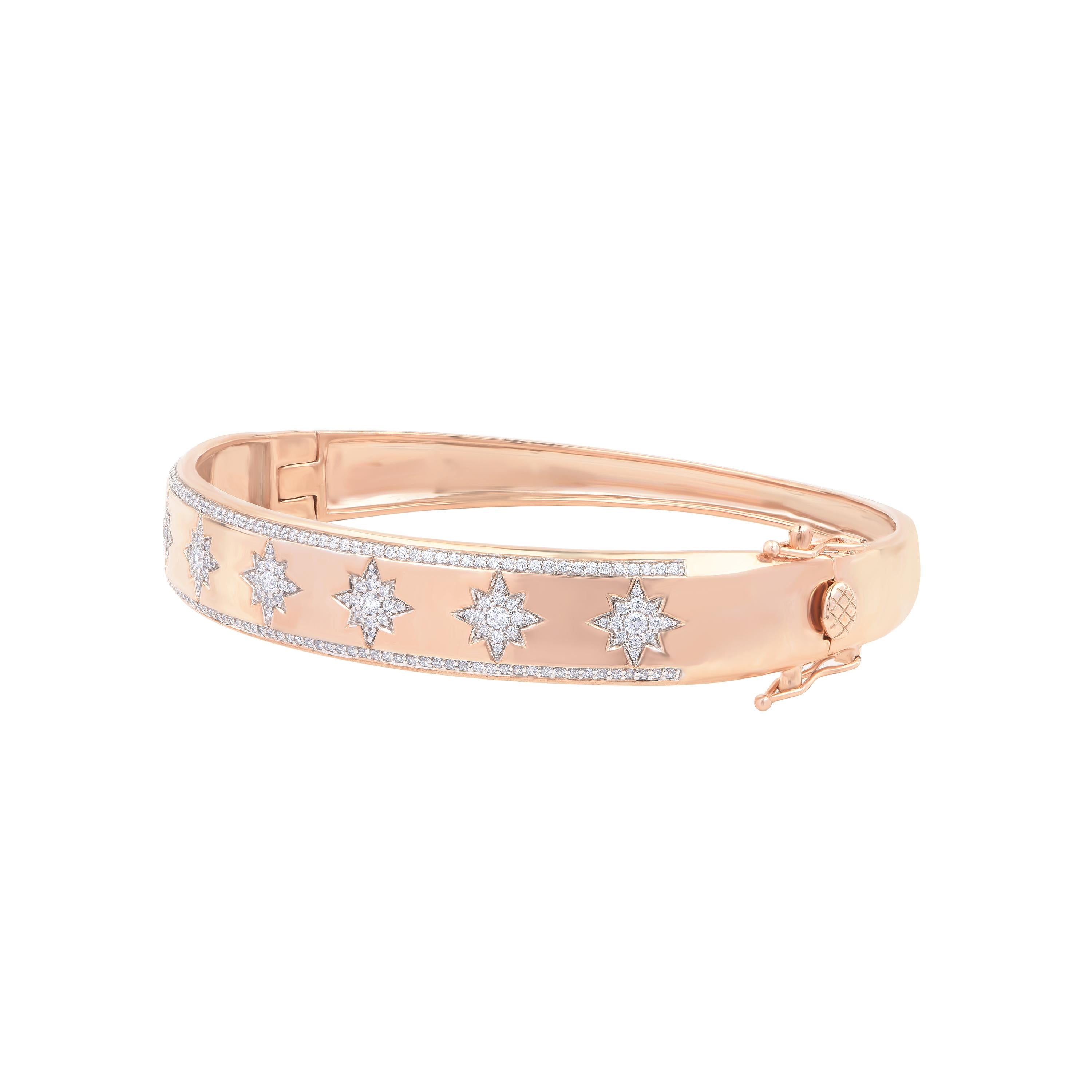 Contemporain Bracelet jonc à charnière multi-étoiles en or rose 18 carats avec diamants de 1,0 carat TJD en vente
