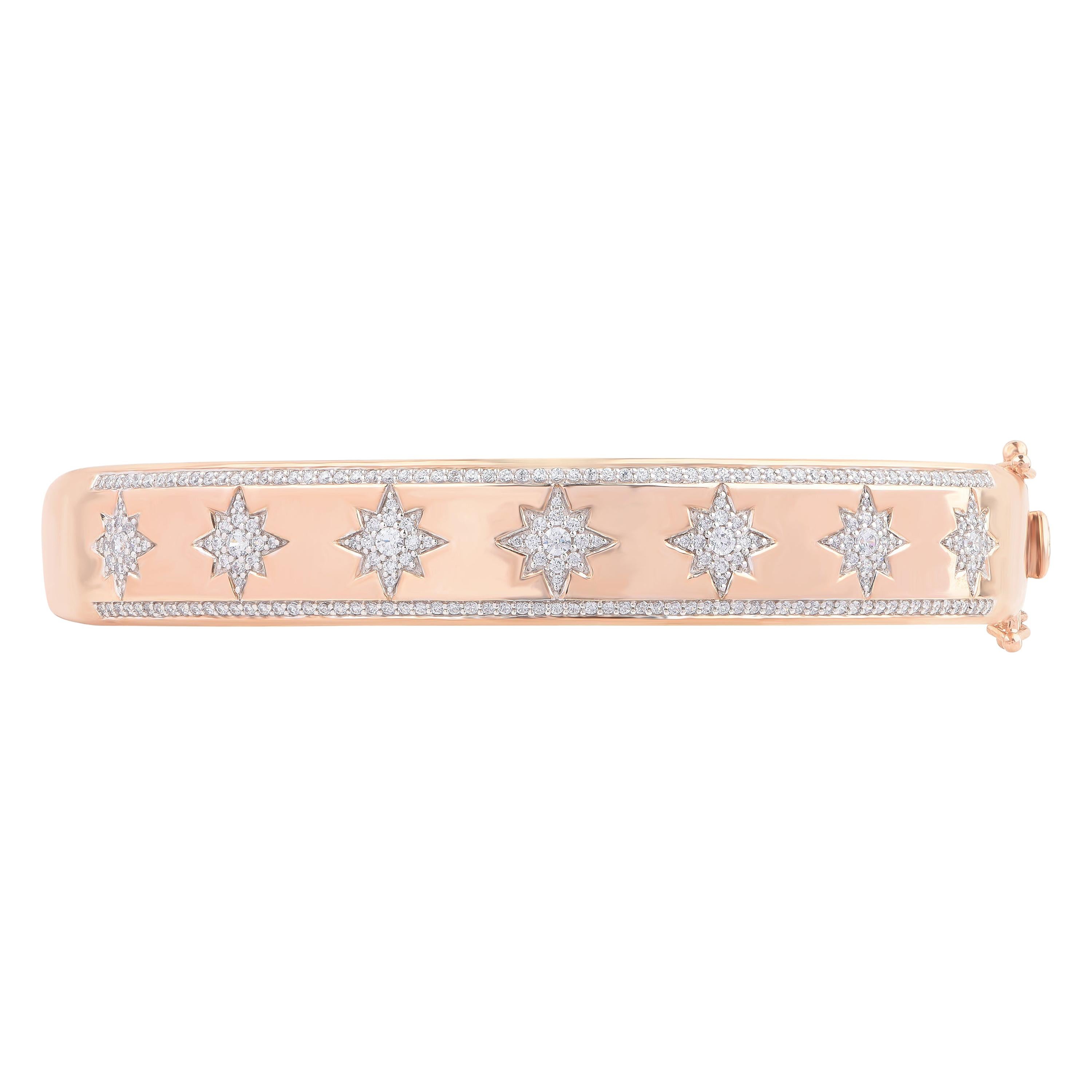 Bracelet jonc à charnière multi-étoiles en or rose 18 carats avec diamants de 1,0 carat TJD