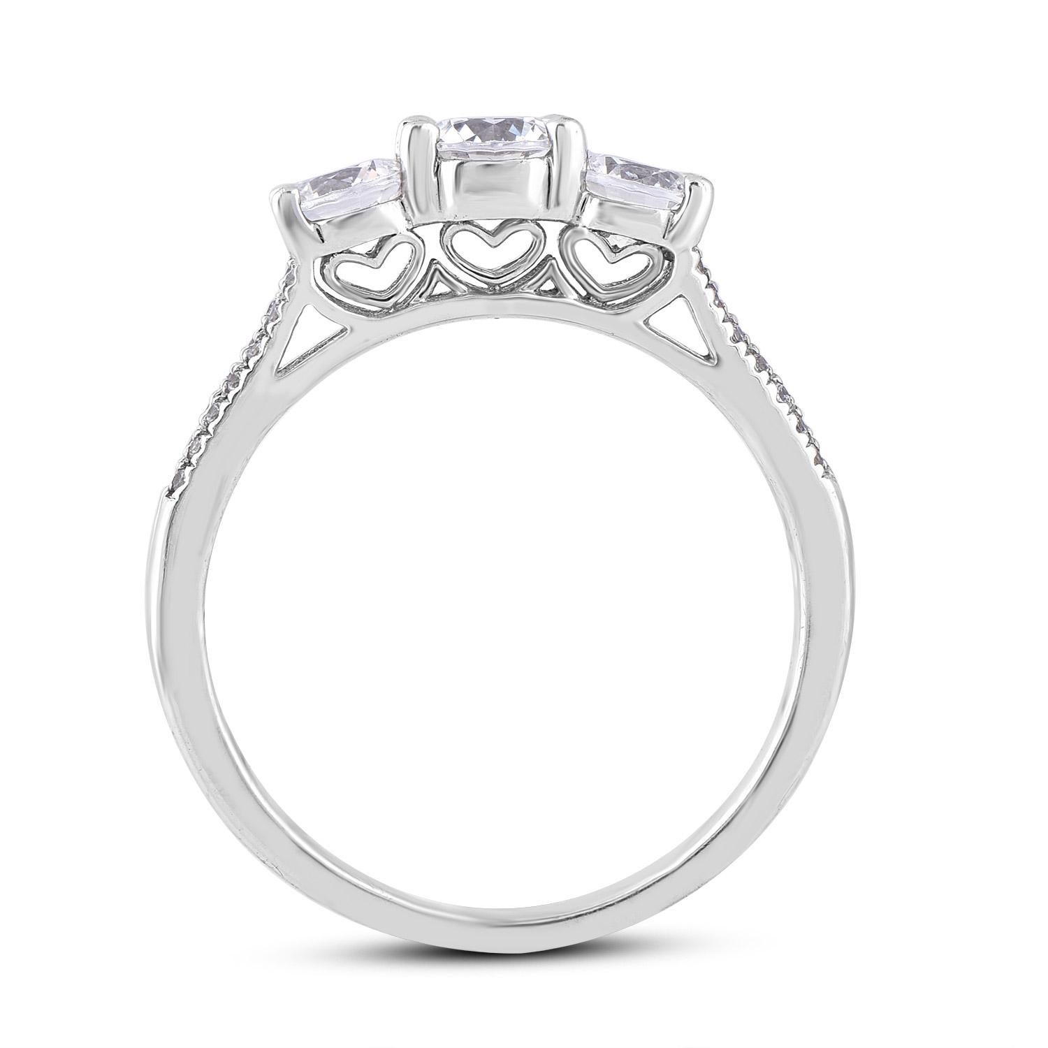 TJD Anello classico a 3 pietre con gambo spezzato con diamante da 1,0 carati in oro bianco 18 carati In condizioni Nuovo in vendita a New York, NY