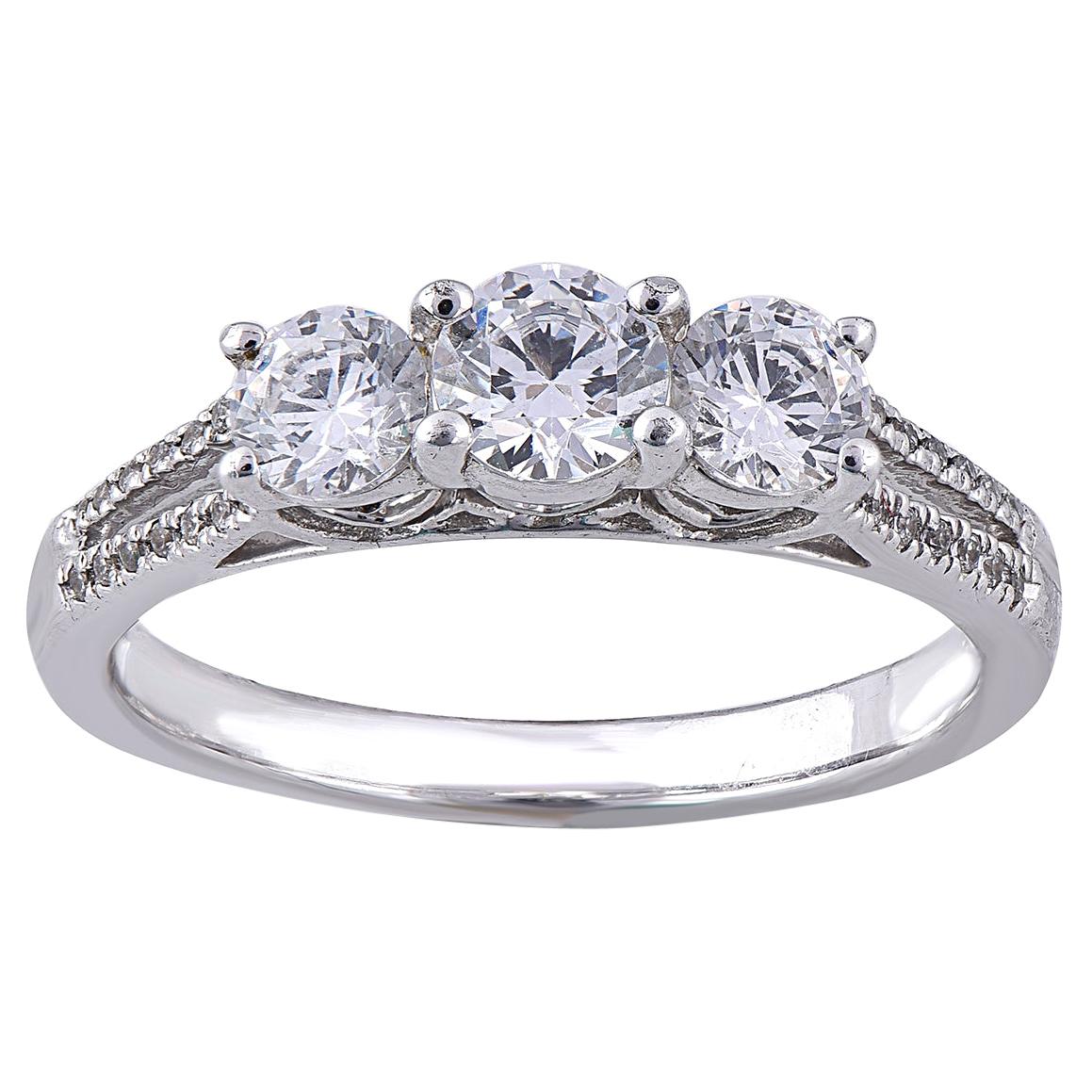 TJD 1,0 Karat Diamant 18 Karat Weißgold Classic 3 Stone Split Shank Ring