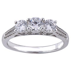 TJD 1.0 Carat Diamond 18 Karat White Gold Classic 3 Stone Split Shank Ring