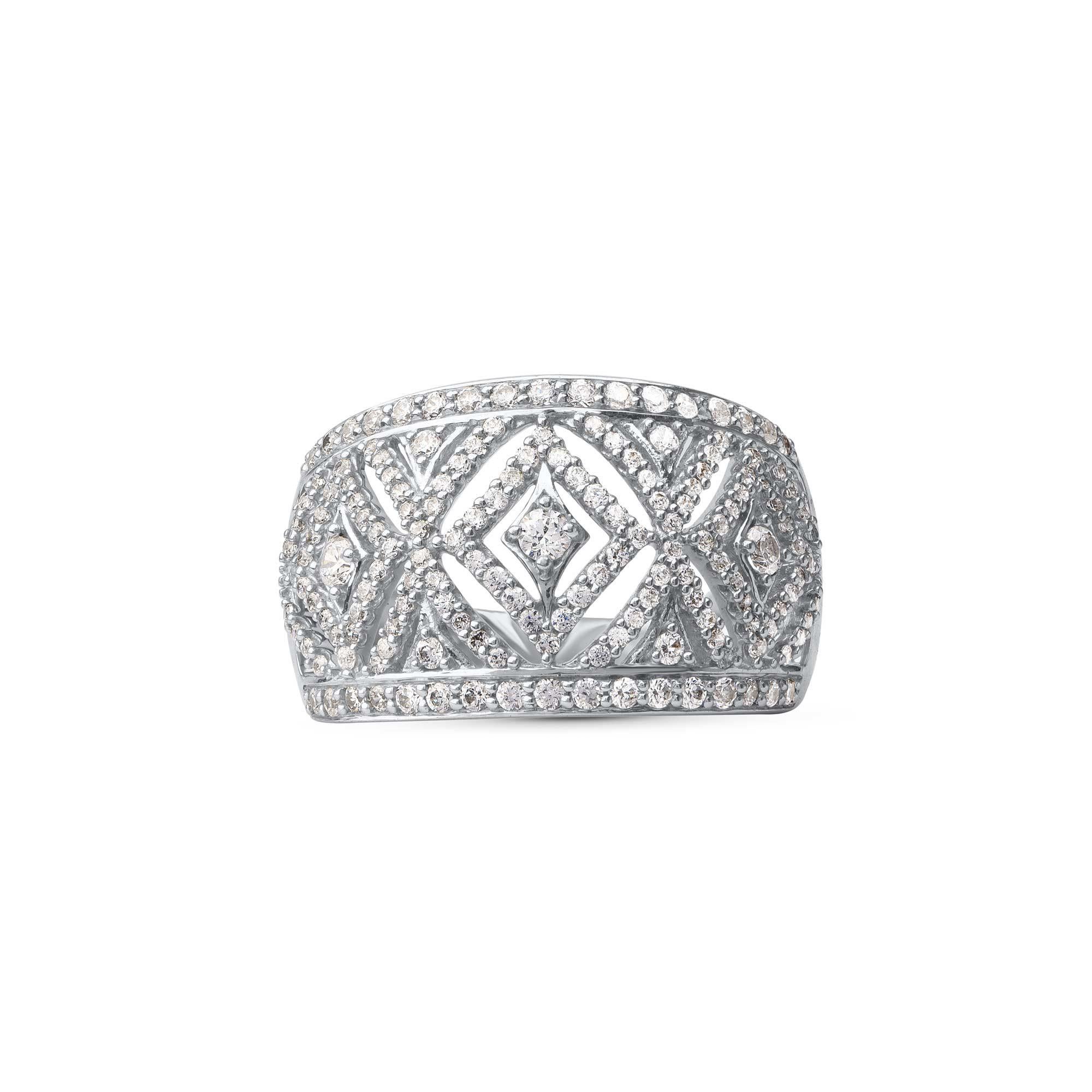 Made by our skillful artisans in 18-karat white gold and studded with 161 brilliant natural diamond set in pave setting. Designed to sparkle, these brilliant diamond engagement ring will make a lasting impression

Diamonds are graded H-I Color, I2