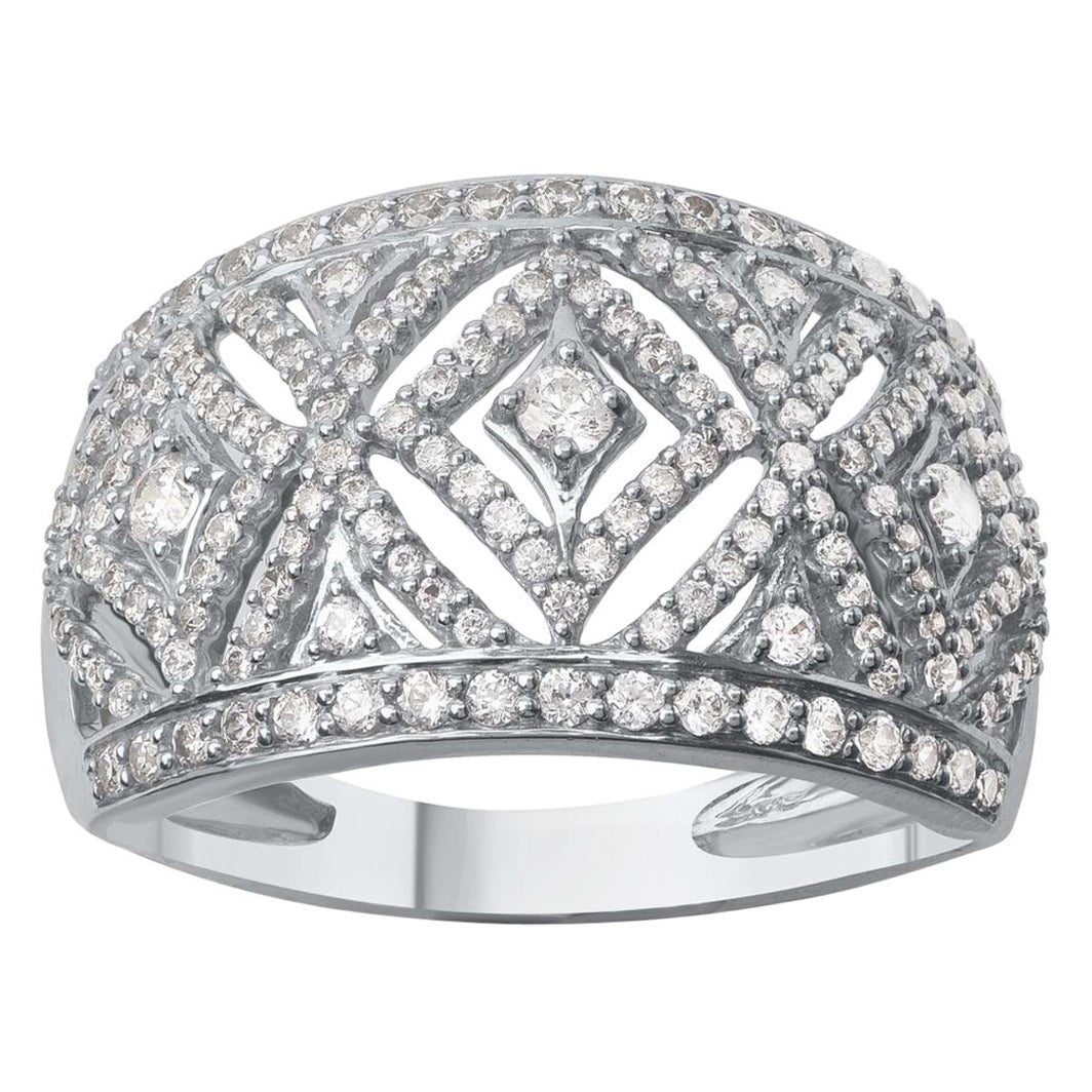 TJD 1.0 Carat Diamond 18 Karat White Gold Kite Dazzling Designer Ring