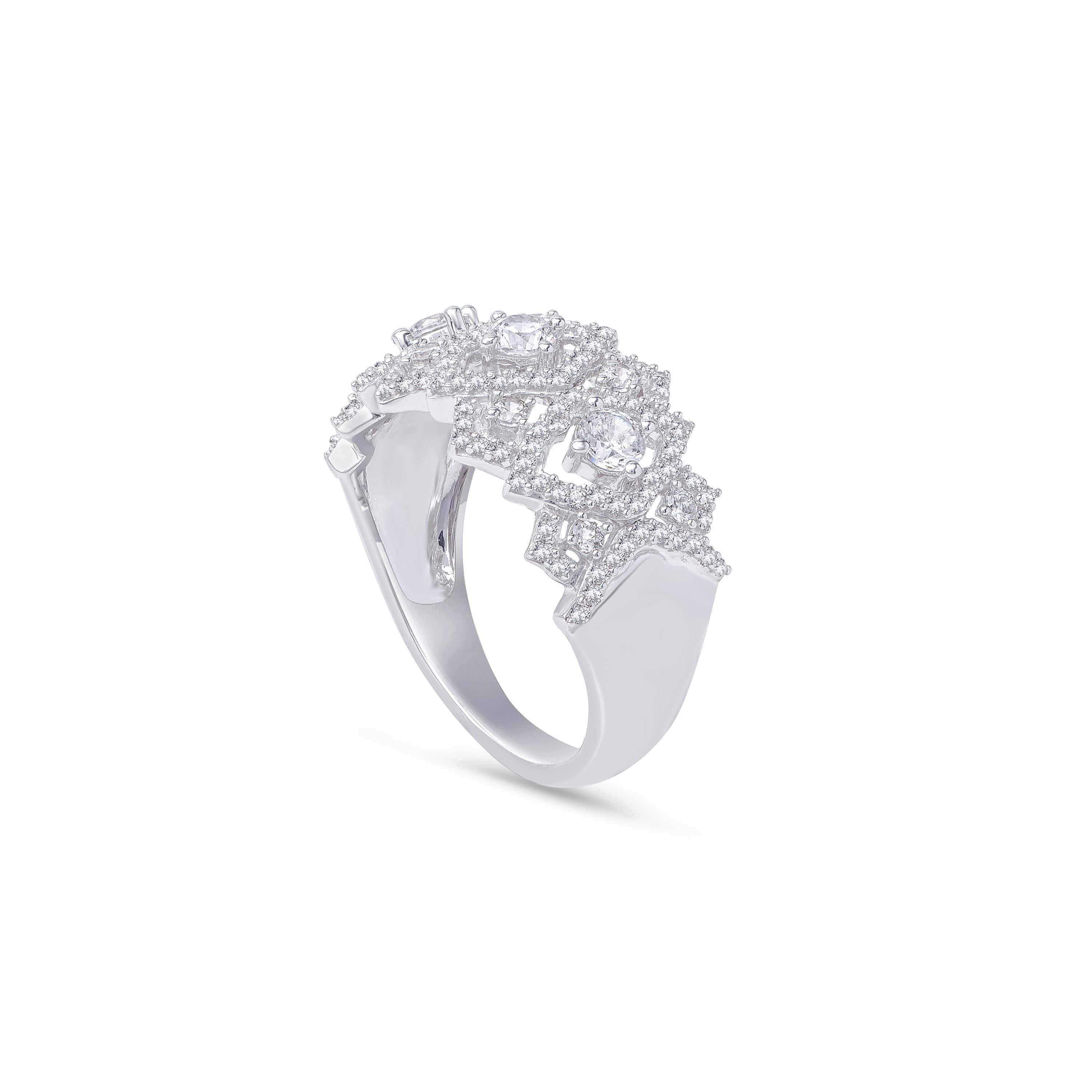 Modern TJD 1.0 Carat Diamond 18 Karat White Gold Kite Shape Anniversary/Wedding Ring For Sale