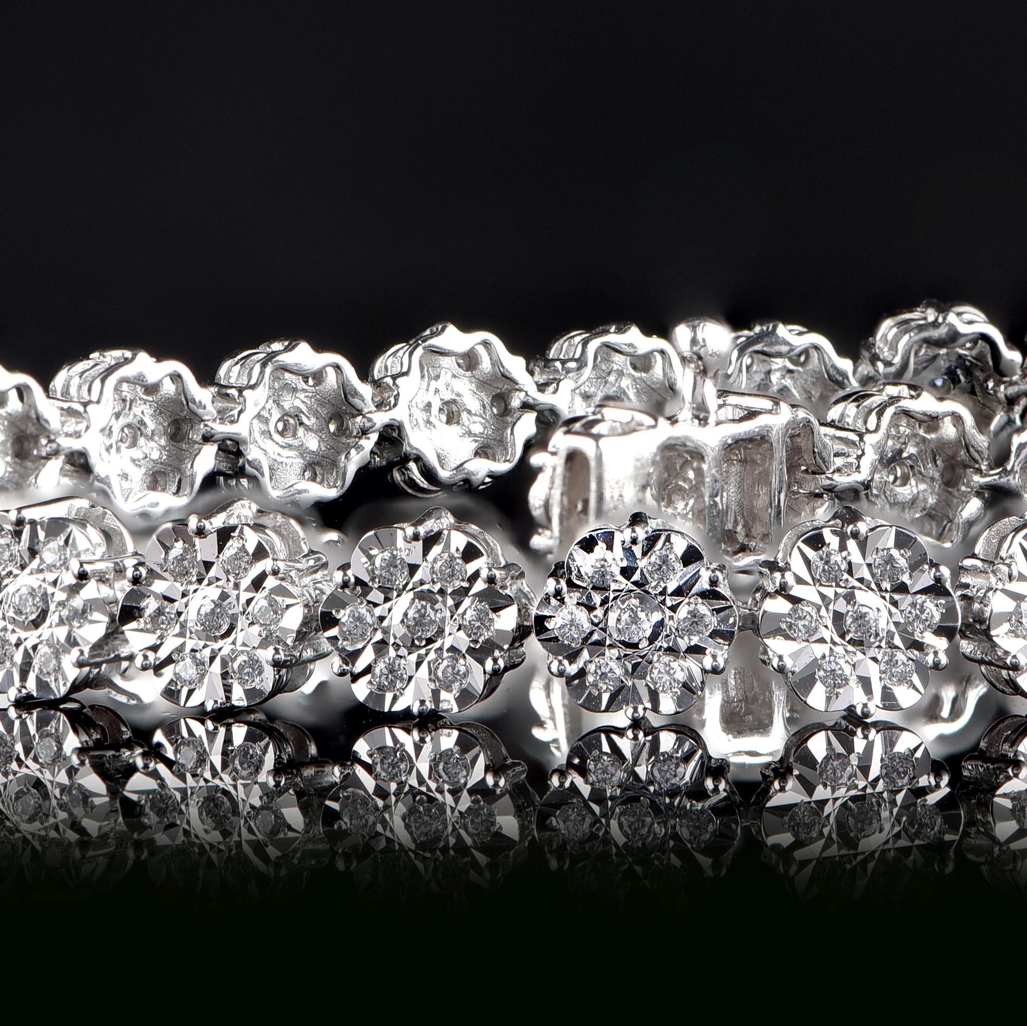 Contemporary TJD 1.0 Carat Diamond 18 Karat White Gold Miracle Plate Tennis Bracelet For Sale