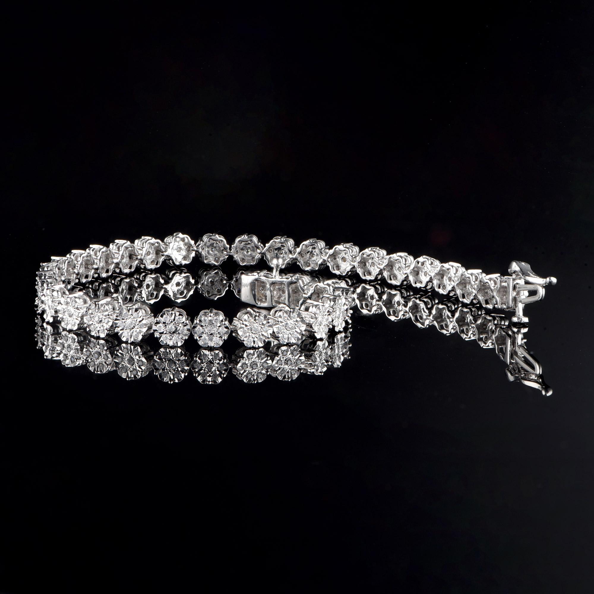 Round Cut TJD 1.0 Carat Diamond 18 Karat White Gold Miracle Plate Tennis Bracelet For Sale