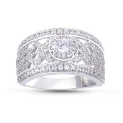 TJD 1.0 Carat Diamond 18 Karat White Gold Multi Row Grid Anniversary Band