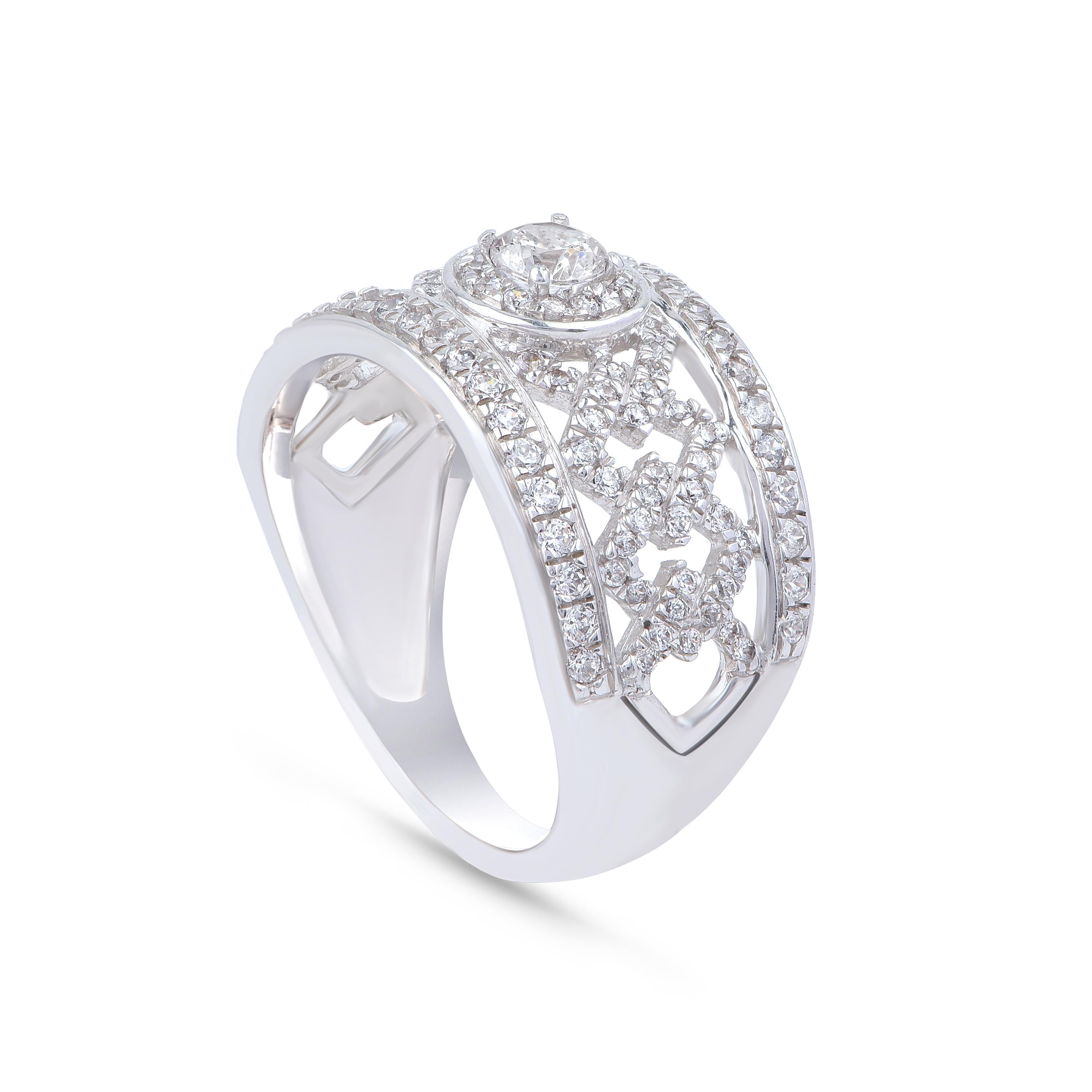 Modern TJD 1.0 Carat Diamond 18 Karat White Gold Multi Row Grid Anniversary Band For Sale