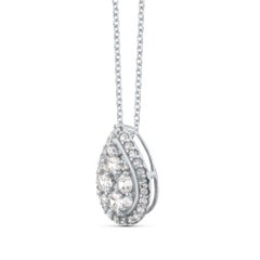 TJD 1.0 Carat Diamond 18 Karat White Gold Pear Shaped Cluster Pendant
