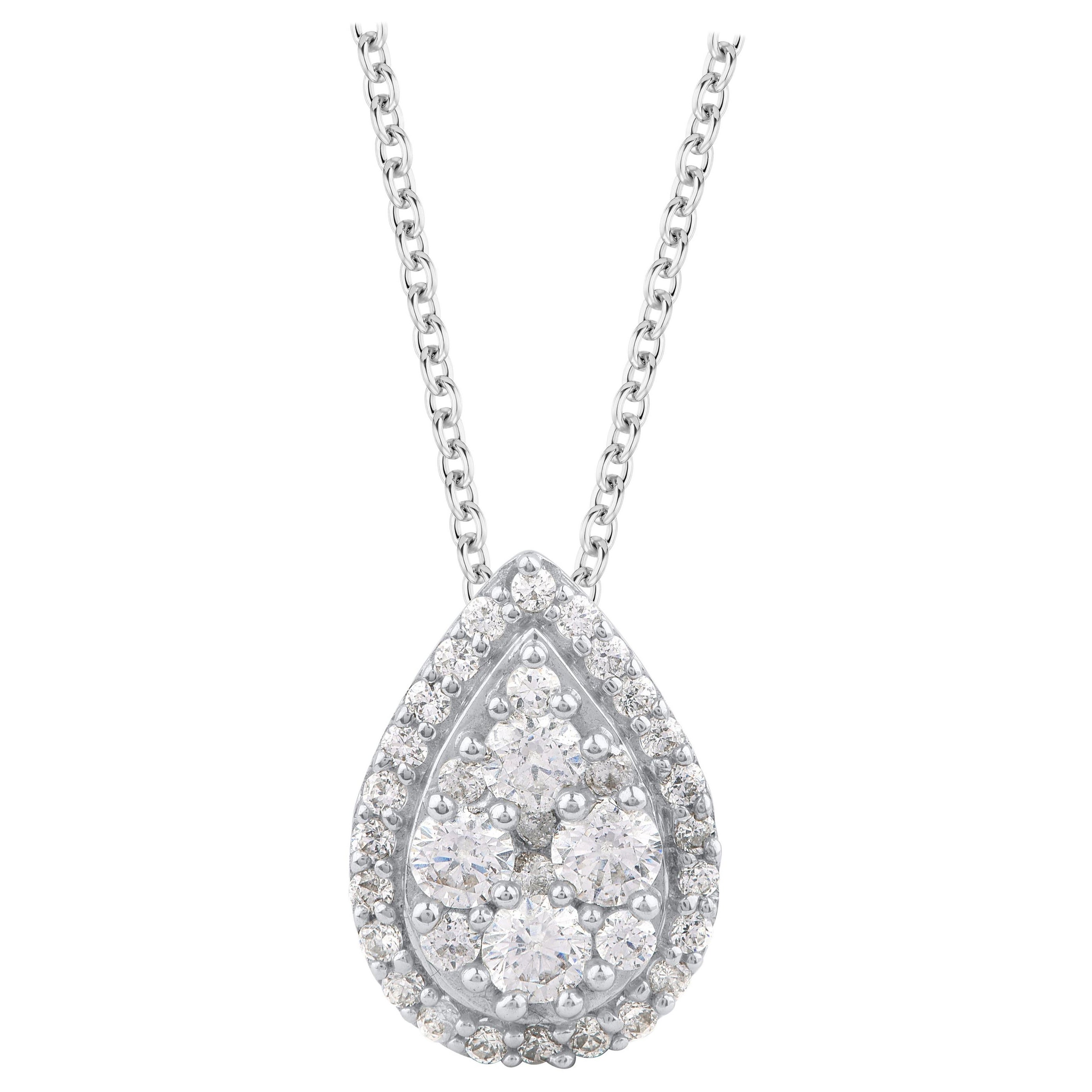 TJD 1.0 Carat Diamond 18 Karat White Gold Pear Shaped Cluster Pendant