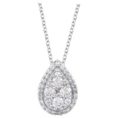 TJD 1.0 Carat Diamond 18 Karat White Gold Pear Shaped Cluster Pendant