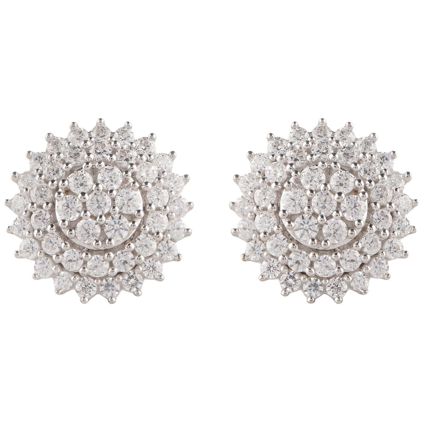 TJD 1.0 Carat Diamond 18 Karat White Gold Sunflower Design Earrings