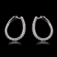 TJD 1.0 Carat Diamond 18 Karat White Gold Twist Charming Hoop Earrings