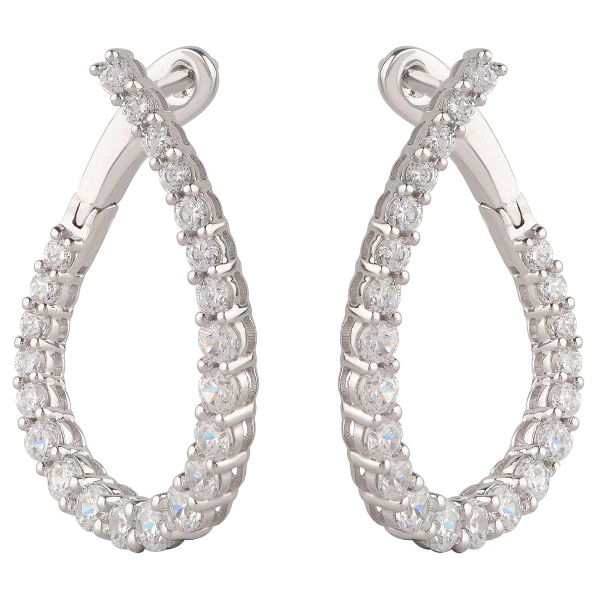 TJD Pendientes de aro con encanto en oro blanco de 18 quilates y diamantes de 1,0 quilates
