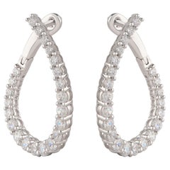 TJD Pendientes de aro con encanto en oro blanco de 18 quilates y diamantes de 1,0 quilates