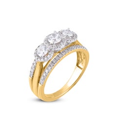TJD 1.0 Carat Diamond 18 Karat Yellow Gold 3 Stone Vintage Engagement Ring