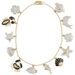 TJD 1.0 Carat Diamond 18 Karat Yellow Gold Aquatic Life Charm Bracelet