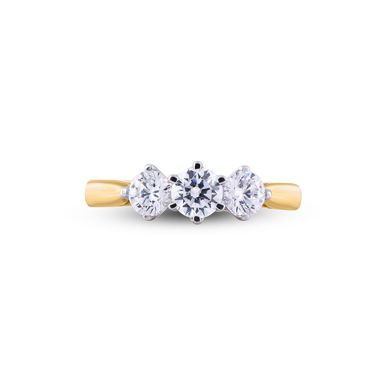 Contemporaneo TJD Anello di fidanzamento classico a 3 pietre con diamante da 1,0 carati in oro giallo da 18 carati in vendita