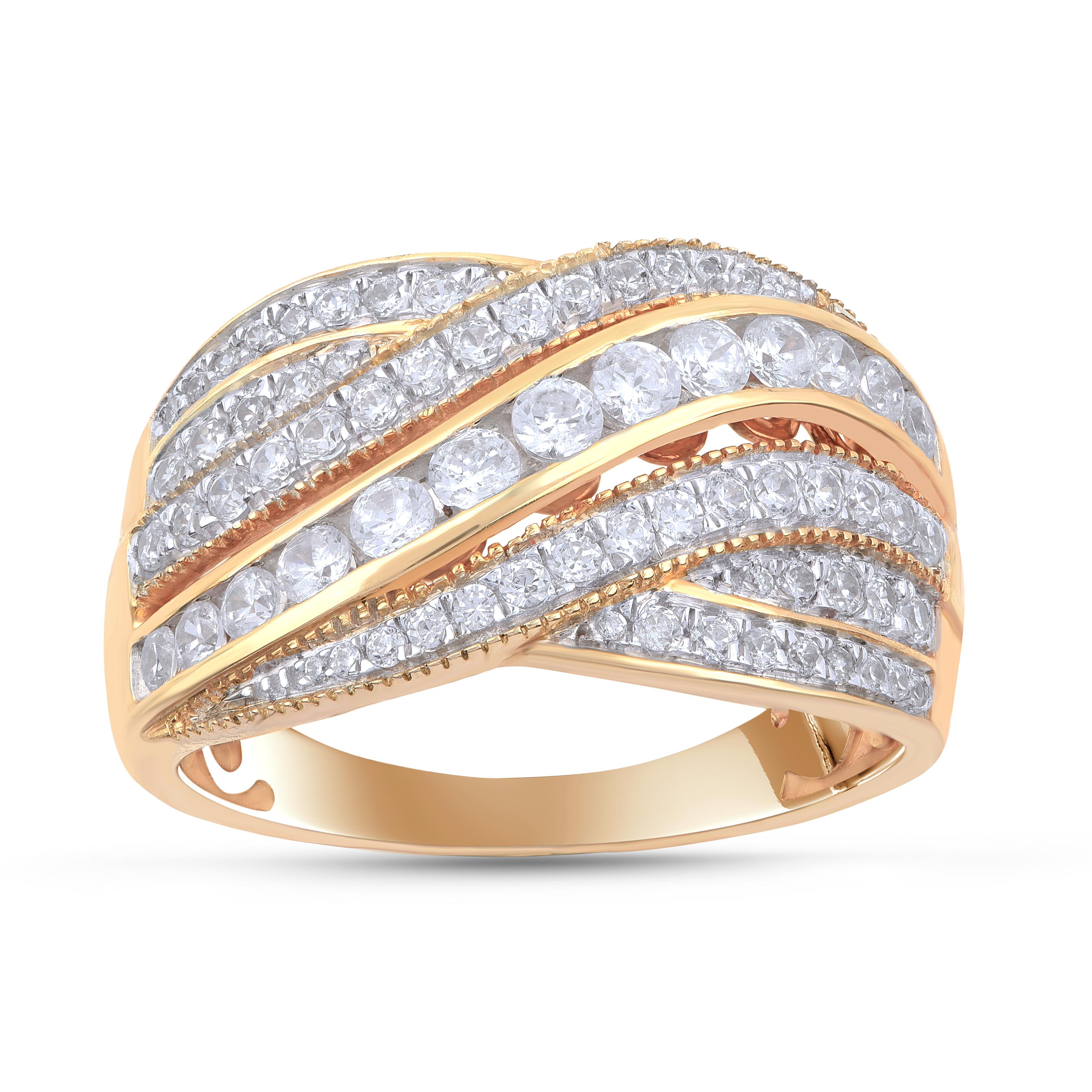 Expertly handcrafted by skillful craftsmen in 18 kt yellow gold and accentuated with 71 natural brilliant diamond set in nick and micro-pave setting. Diamonds are graded H-I Color, I2 Clarity.  

Metal color and ring size can be customized on
