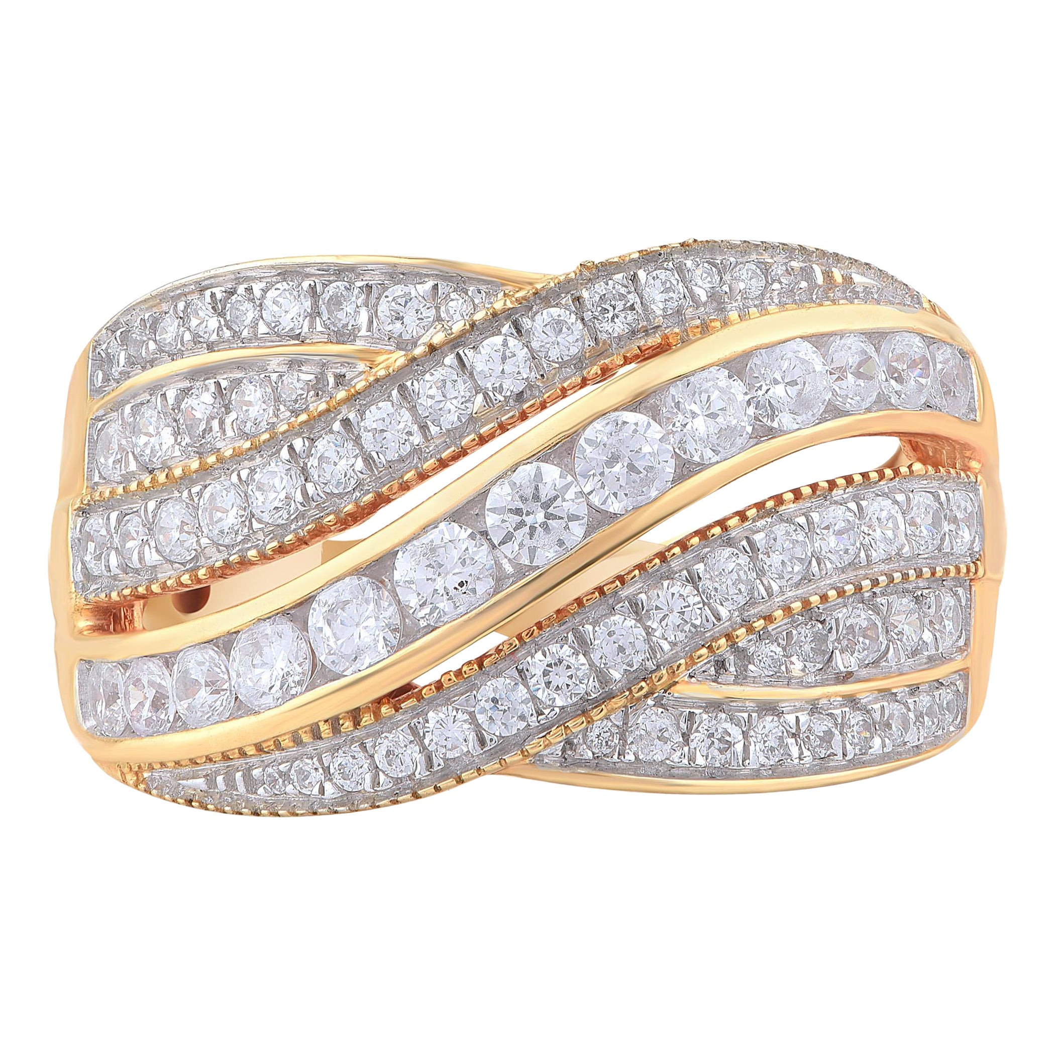 TJD 1.0 Carat Diamond 18 Karat Yellow Gold Crossover Anniversary/Wedding Band