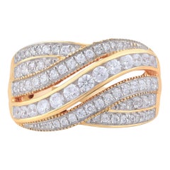 TJD 1.0 Carat Diamond 18 Karat Yellow Gold Crossover Anniversary/Wedding Band