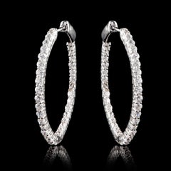 TJD Orecchini a cerchio classici in oro bianco 18 carati con diamante interno ed esterno da 1,0 carati