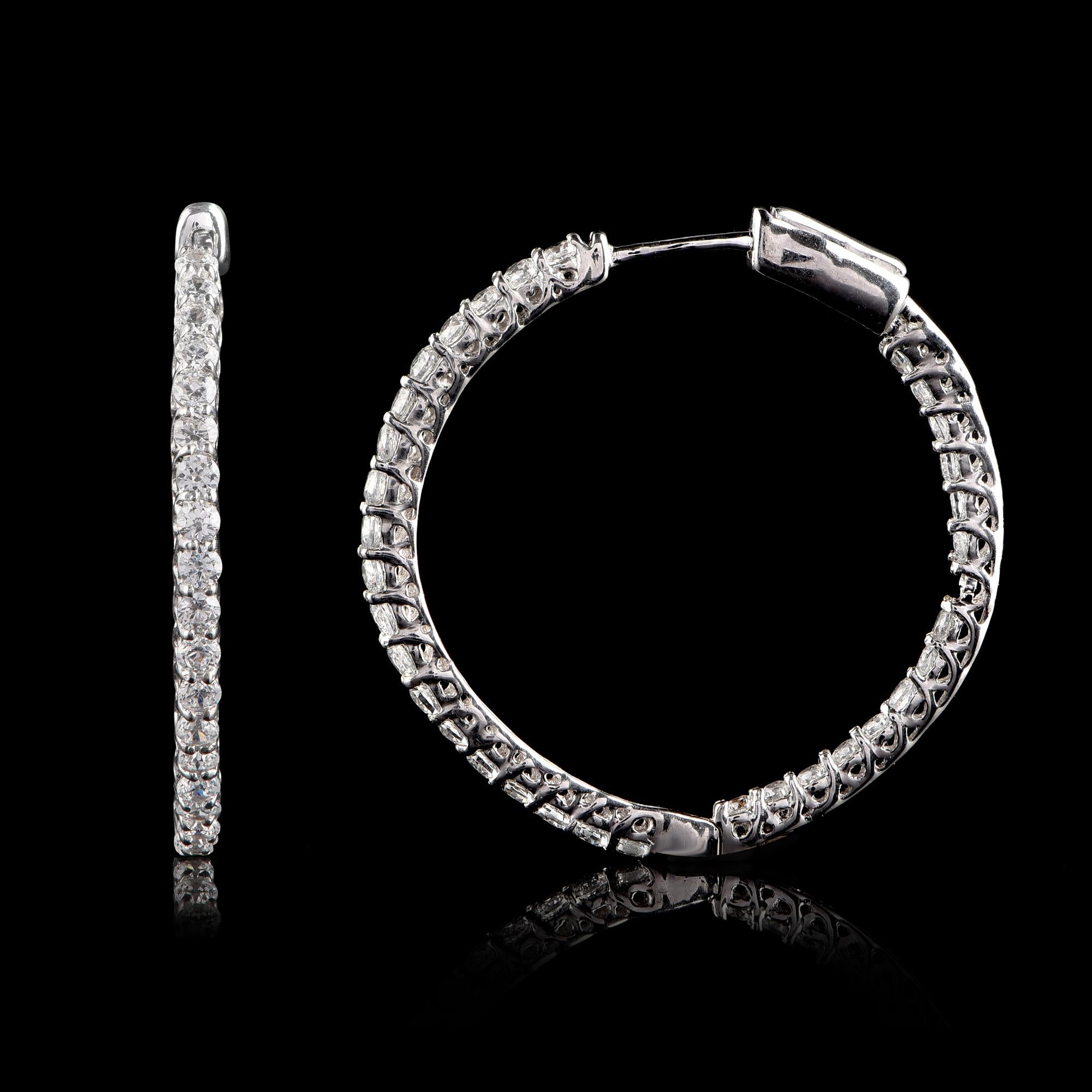 Contemporain TJD Boucles d'oreilles classiques en or blanc 18 carats avec diamant intérieur et extérieur de 1,0 carat en vente