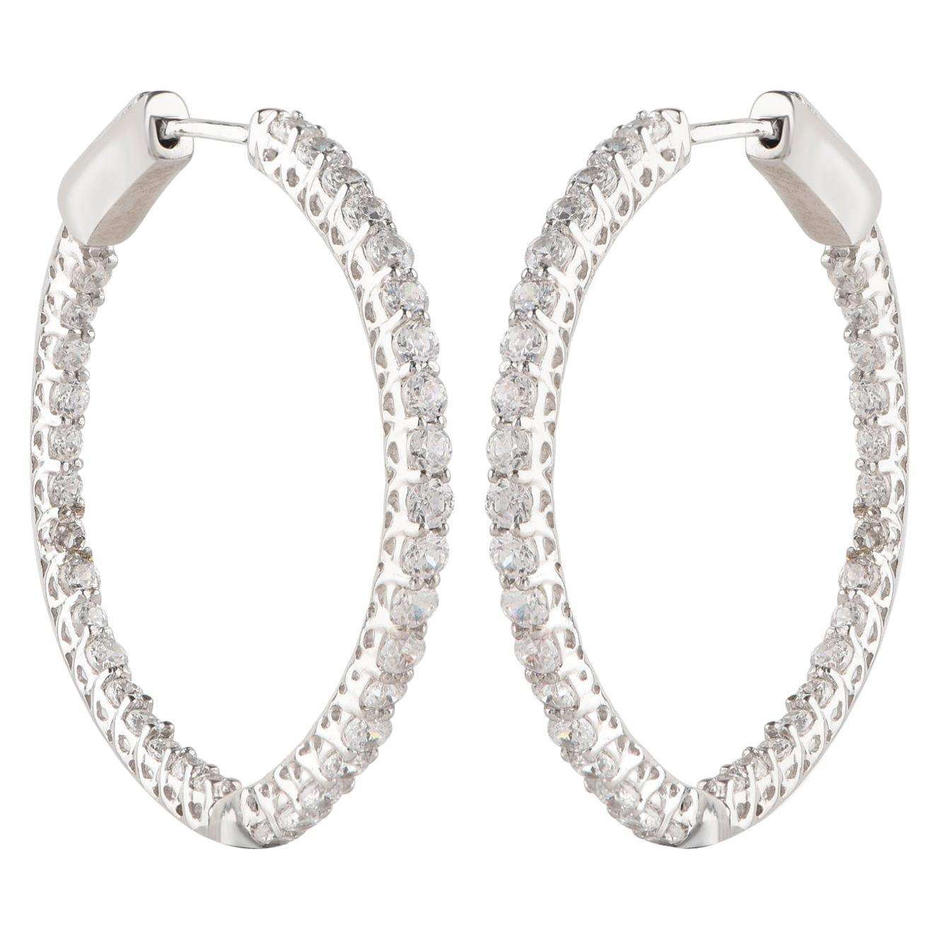 TJD 1.0 Carat Inside Outside Diamond 18 Karat White Gold Classic Hoop Earrings
