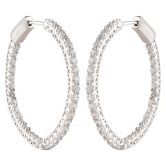 TJD 1.0 Carat Inside Outside Diamond 18 Karat White Gold Classic Hoop Earrings